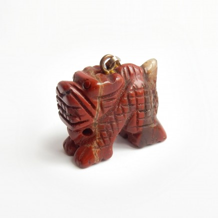 Photo of Vintage Oriental Hand Carved Cinnabar Dog Pendant Charm