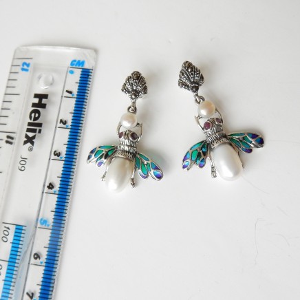 Photo of Vintage Pearl Ruby Wasp Earrings Solid Silver