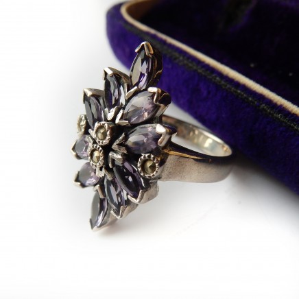 Photo of Vintage Purple Amethyst Gemstone Ring Sterling Silver Cocktail Ring