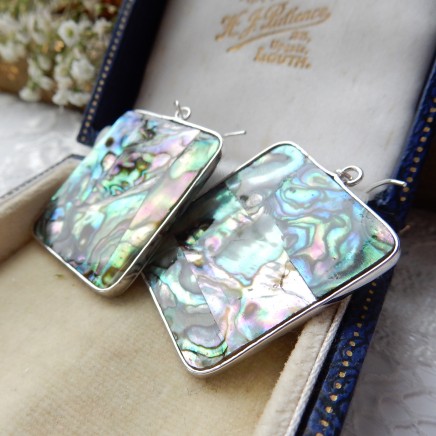 Photo of Vintage Retro Abalone Shell Earrings Sterling Silver
