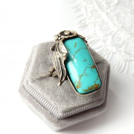 Photo of Vintage Retro Sterling Silver Turquoise Ring Size 8.5 December Birthstone