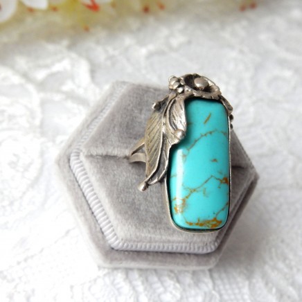 Photo of Vintage Retro Sterling Silver Turquoise Ring Size 8.5 December Birthstone
