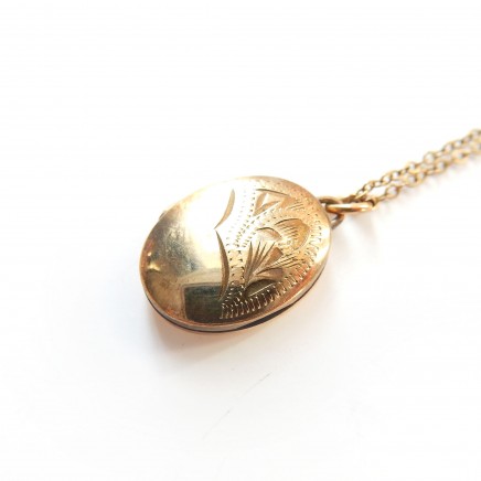 Photo of Vintage Rolled Gold Engraved Locket Delicate Gold Necklace