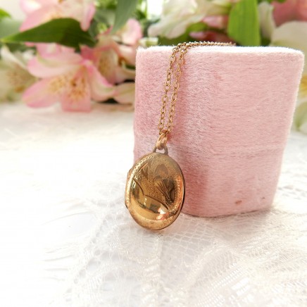 Photo of Vintage Rolled Gold Engraved Locket Delicate Gold Necklace