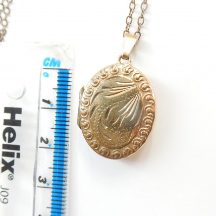 Photo of Vintage Rolled Gold Engraved Locket Delicate Gold Necklace AF