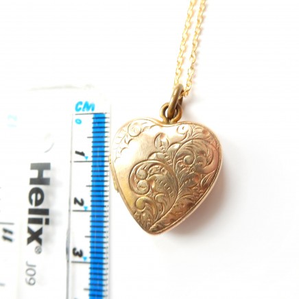 Photo of Vintage Rolled Gold Heart Locket Engraved Gold Photo Locket Necklace