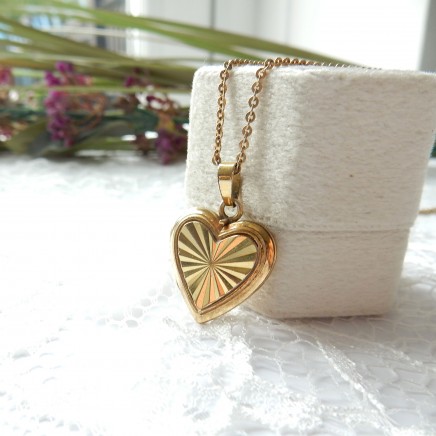 Photo of Vintage Rolled Gold Heart Sunburst Locket Necklace
