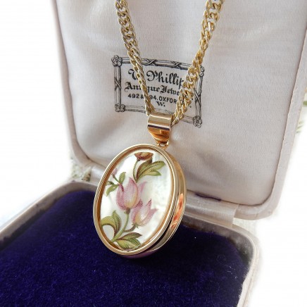 Photo of Vintage Rolled Gold Mother of Pearl Locket Necklace & Chain