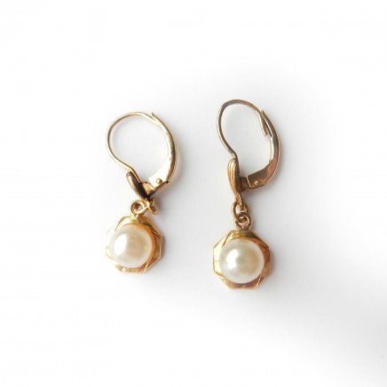 Photo of Vintage Rolled Gold Pearl Drop Earrings