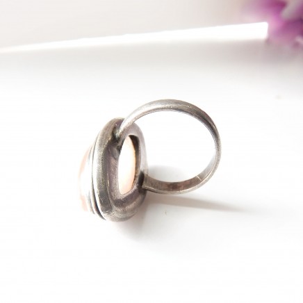 Photo of Vintage Rose Quartz Navette Ring Sterling Silver US Size 8 Pink Gemstone