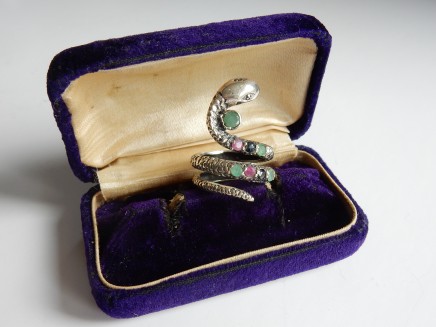 Photo of Vintage Ruby & Emerald Snake Ring Sterling Silver Ring