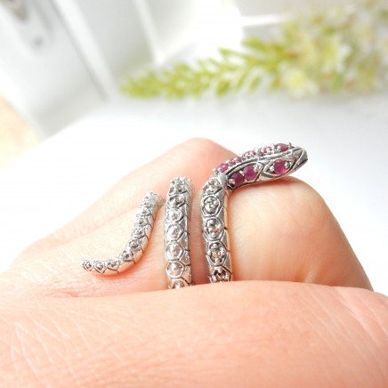 Photo of Vintage Ruby Marcasite Snake Ring Sterling Silver US Size 7