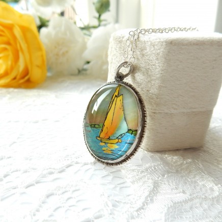 Photo of Vintage Sailing Boat Butterfly Wing Necklace Pendant Sterling Silver