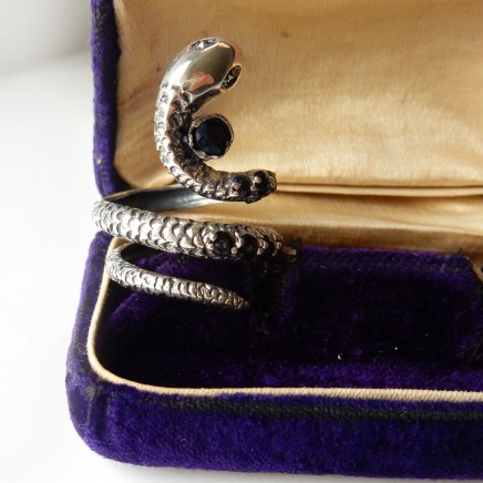 Photo of Vintage Sapphire Snake Ring Solid Silver Adjustable