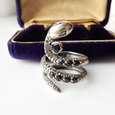 Photo of Vintage Sapphire Snake Ring Solid Silver Adjustable
