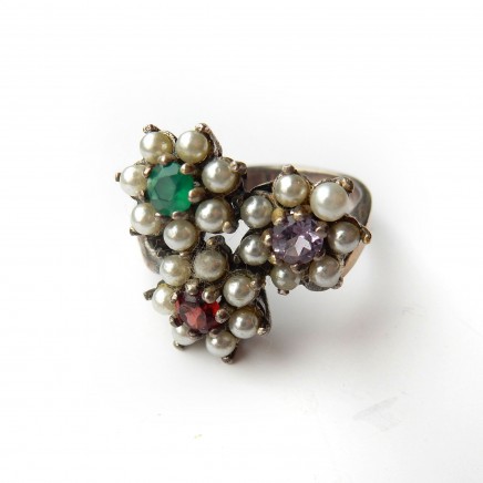 Photo of Vintage Seed Pearl Flower Ring Solid Silver Size 9