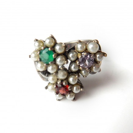 Photo of Vintage Seed Pearl Flower Ring Solid Silver Size 9