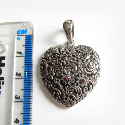 Photo of Vintage Silver Filigree Ruby Heart Pendant
