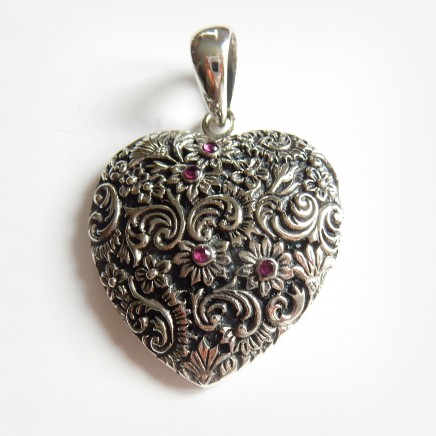 Photo of Vintage Silver Filigree Ruby Heart Pendant