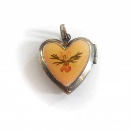 Photo of Vintage Silver Pressed Flower Locket Heart Pendant