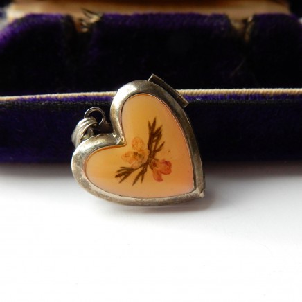 Photo of Vintage Silver Pressed Flower Locket Heart Pendant
