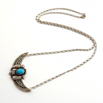Photo of Vintage Silver Turquoise Native American Eagle Necklace Sterling Silver Chain