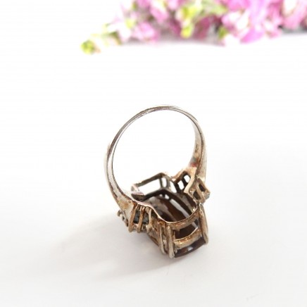Photo of Vintage Smoky Quartz Cubic Zirconia Ring Sterling Silver US Size 6 1/2