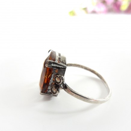 Photo of Vintage Smoky Quartz Marcasite Ring Sterling Silver US Size 6 1/2