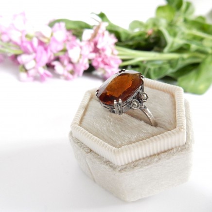 Photo of Vintage Smoky Quartz Marcasite Ring Sterling Silver US Size 6 1/2