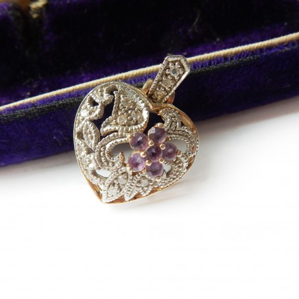 Photo of Vintage Solid Silver Amethyst Heart Pendant