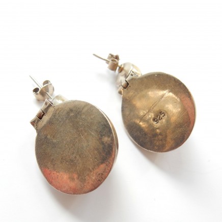 Photo of Vintage Solid Silver Garnet Circle Earrings January Birthstone