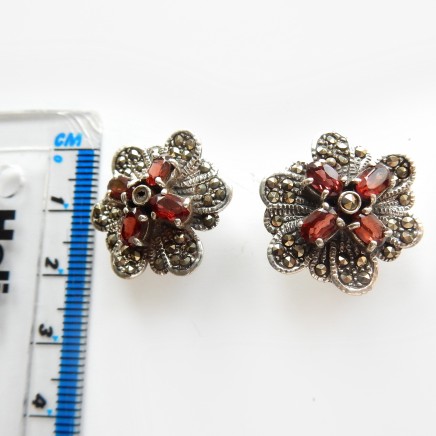 Photo of Vintage Solid Silver Garnet Marcasite Earrings