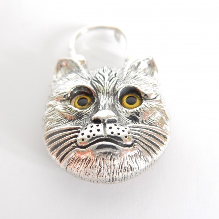 Photo of Vintage Sterling Silver Agate Cat Padlock Pendant