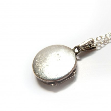 Photo of Vintage Sterling Silver Circle Locket Dainty Silver Flower Necklace