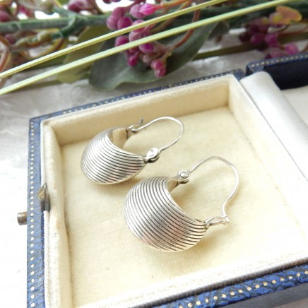 Photo of Vintage Sterling Silver Creole Hoop Hook Earrings