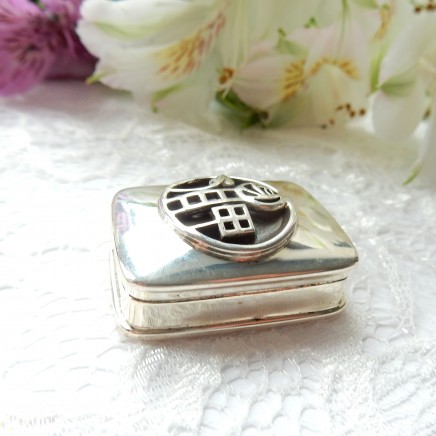 Photo of Vintage Sterling Silver Enamel Arts Crafts Style Mackintosh Rose Pill Box