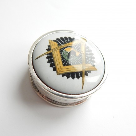 Photo of Vintage Sterling Silver Enamel Masonic Freemason Pill Box