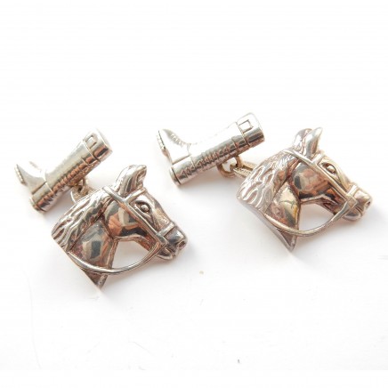 Photo of Vintage Sterling Silver Equestrian Horse Riding Boot Cufflinks Signed Murray