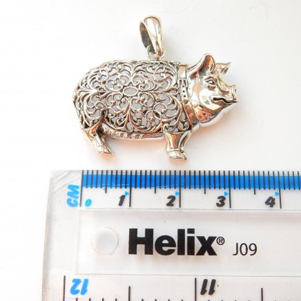 Photo of Vintage Sterling Silver Filigree Pig Piglet Pendant
