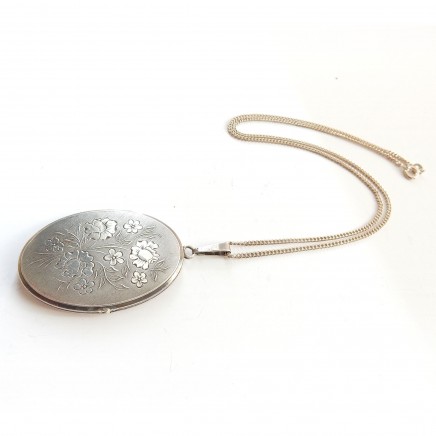 Photo of Vintage Sterling Silver Flower Locket Necklace A D Vintage Silver Jewelery