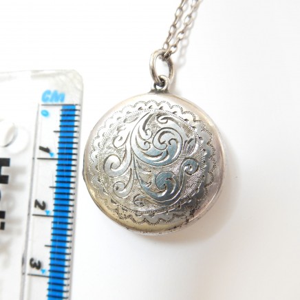 Photo of Vintage Sterling Silver Locket Necklace Vintage Circle Silver Photo Locket B ham