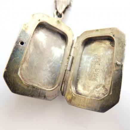 Photo of Vintage Sterling Silver Locket Rectangle Locket Necklace Hand Chased