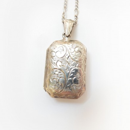 Photo of Vintage Sterling Silver Locket Rectangle Locket Necklace Hand Chased