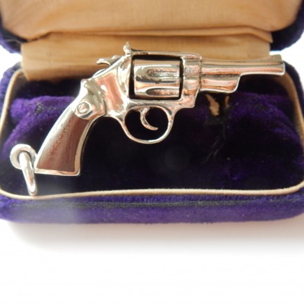 Photo of Vintage Sterling Silver Pistol Gun Shooting Pendant Charm