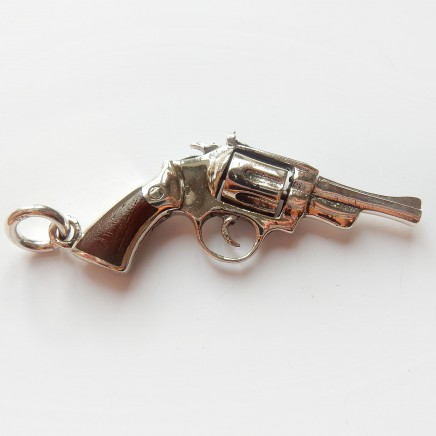 Photo of Vintage Sterling Silver Pistol Gun Shooting Pendant Charm