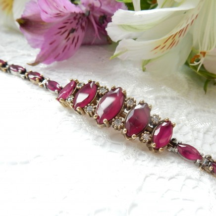 Photo of Vintage Sterling Silver Vermeil Pink Chalcedony Bracelet Fancy Link Bracelet
