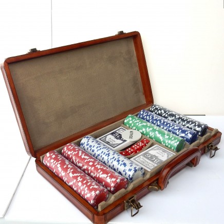 Photo of Vintage Style Leather Poker Case Game Set