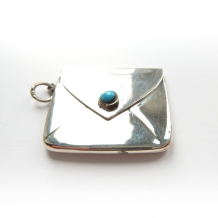 Photo of Vintage Turquoise Sterling Silver Stamp Box Holder Pendant