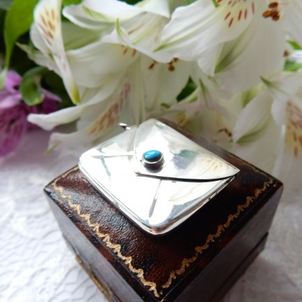 Photo of Vintage Turquoise Sterling Silver Stamp Box Holder Pendant