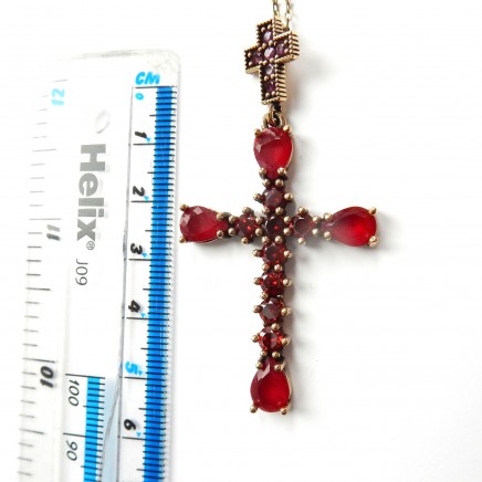 Photo of Vintage Vermeil Red Chalcedony Crucifix Cross Necklace Sterling Silver